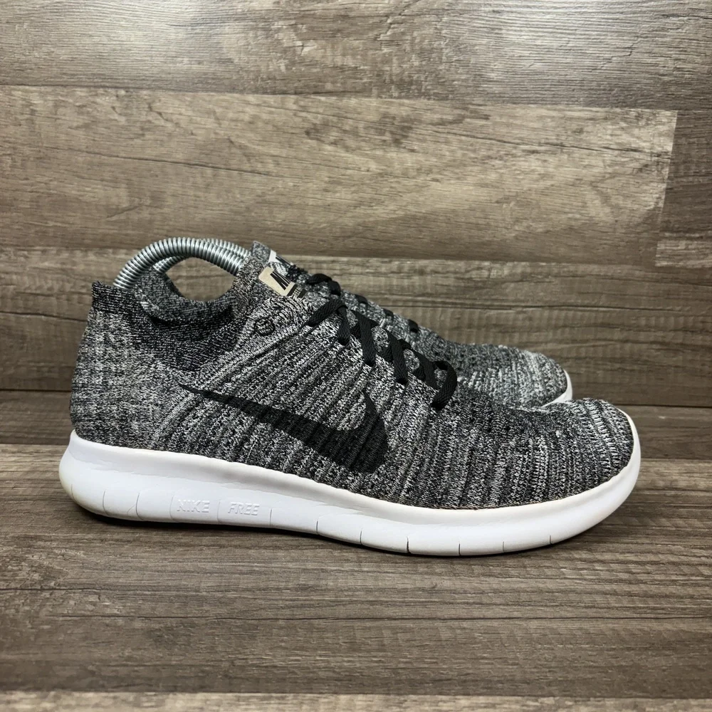 Nike Free RN Flyknit Gray Black Mens US Size 9 EUR 42.5 831069-100 Running Shoes